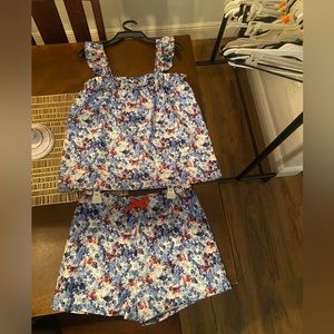 Two piece Americana blue/white floral with red accents summer set- girls XL